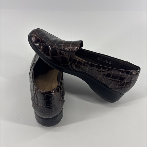 Clarks Gael Angora Brown Croc Embossed Leather Comfort Loafers 7M Shoes - Picture 6 of 9